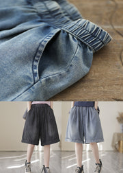 Casual Light Blue Pockets Patchwork Cotton Denim Shorts