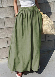 Casual Light Green Elastic Waist Wide Leg Pants Summer