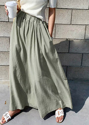 Casual Light Green Elastic Waist Wide Leg Pants Summer