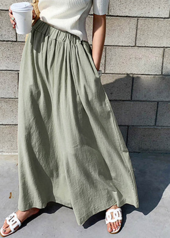 Casual Light Green Elastic Waist Wide Leg Pants Summer