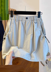 Casual Light Grey Pockets High Waist Cotton Skirts Summer