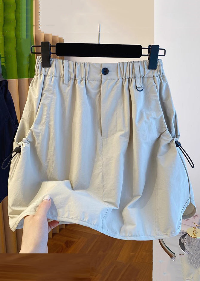 Casual Light Grey Pockets High Waist Cotton Skirts Summer