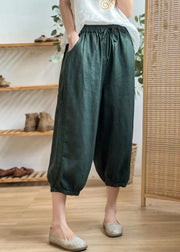 Casual Linen Color Hollow Out Pockets Elastic Waist Harem Pants Summer