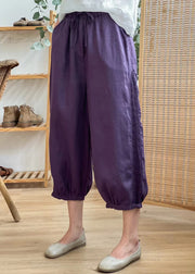 Casual Linen Color Hollow Out Pockets Elastic Waist Harem Pants Summer