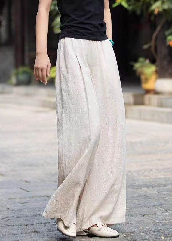 Casual Mulberry Pockets Elastic Waist Cotton Wide Leg Pants Summer