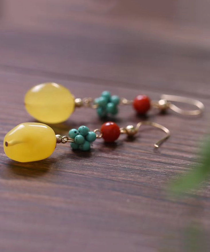 Casual Multi 14K Gold Turquoise Agate Amber Honey Wax Drop Earrings