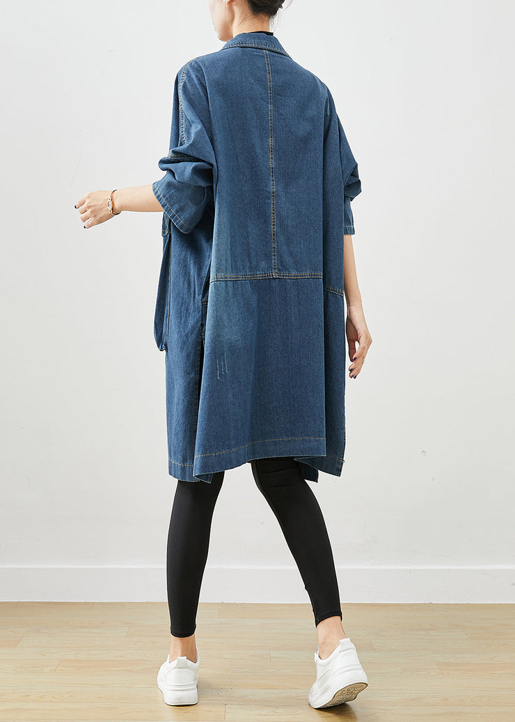 Casual Navy Oversized Big Pockets Denim Trench Fall