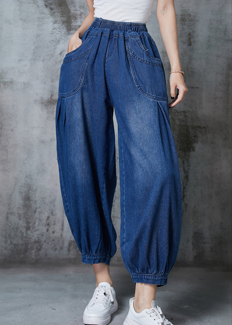 Casual Navy Oversized Pockets Denim Harem Pants Summer