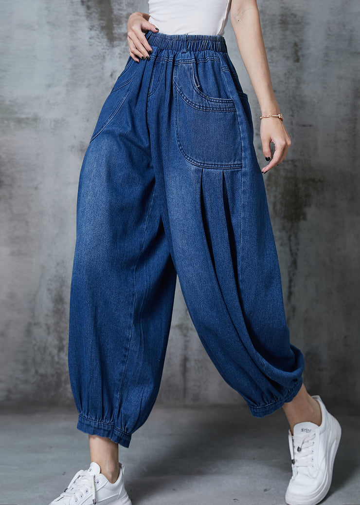 Casual Navy Oversized Pockets Denim Harem Pants Summer