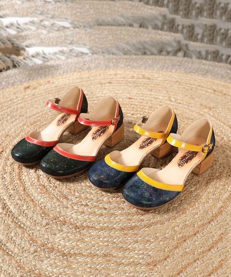 Casual Navy Splicing Buckle Strap Sheepskin Chunky Sandals