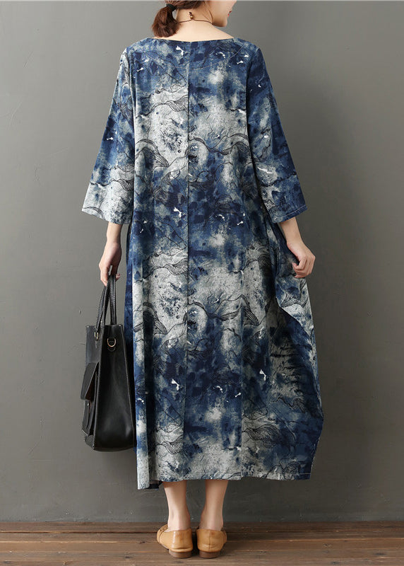 Casual O-Neck Print Cozy Vacation Long Dresses Spring