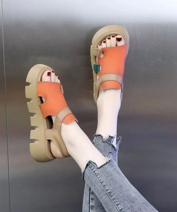 Casual Orange Peep Toe Buckle Strap Splicing Platform Sandals