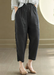 Casual Orange Pockets Elastic Waist Linen Pants Summer