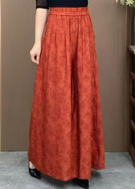 Casual Orange Pockets Jacquard Cotton Wide Leg Pants Summer