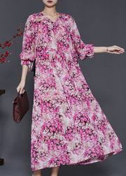 Casual Pink Cinched Print Chiffon Robe Dresses Spring