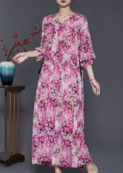 Casual Pink Cinched Print Chiffon Robe Dresses Spring