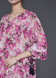 Casual Pink Cinched Print Chiffon Robe Dresses Spring