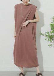 Casual Pink O-Neck Solid Maxi Dress Summer