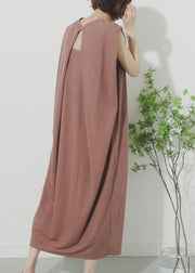 Casual Pink O-Neck Solid Maxi Dress Summer