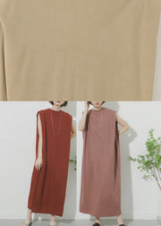 Casual Pink O-Neck Solid Maxi Dress Summer