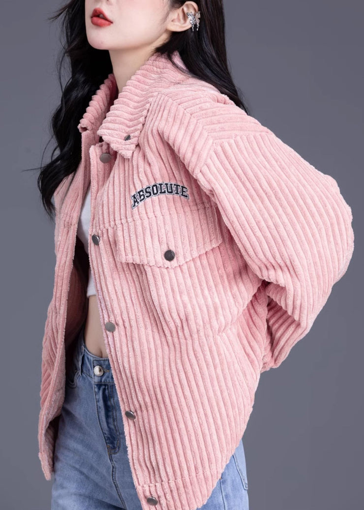 Casual Pink Peter Pan Collar Pockets Loose Corduroy Coat Spring