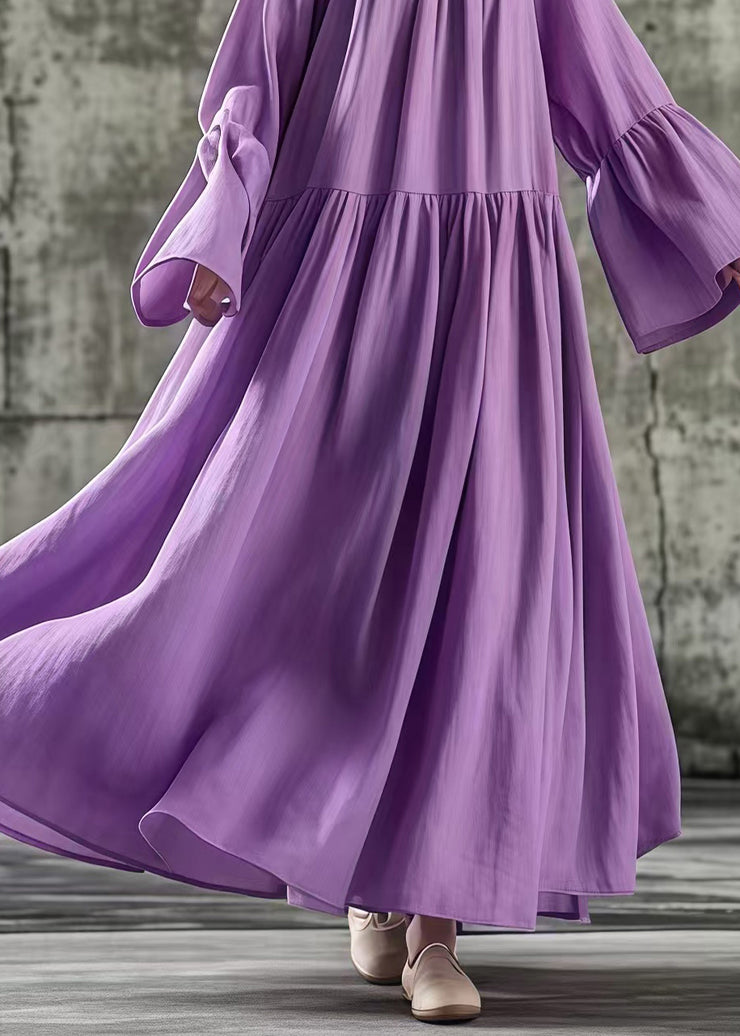 Casual Purple Oversized Exra Large Hem Cotton Dresses Flare Sleeve