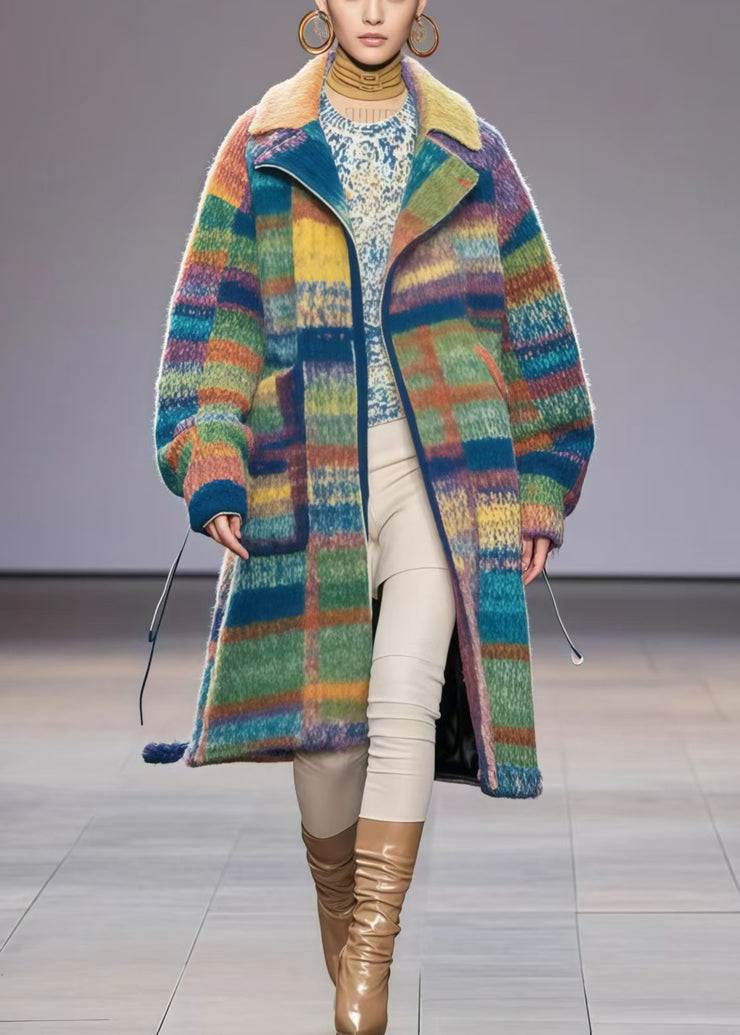 Casual Rainbow Oversized Print Woolen Coat Fall