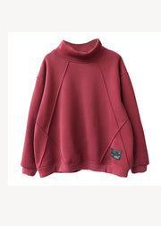 Casual Red Hign Neck Warm Fleece Pullover Sweatshirt Top Winter