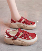 Casual Red Hollow Out Platform Flat Sandals Splicing