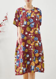 Casual Red Oversized Morning Glory Print Cotton Dresses Summer