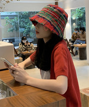 Casual Red Striped Patchwork Cotton Cloche Hat