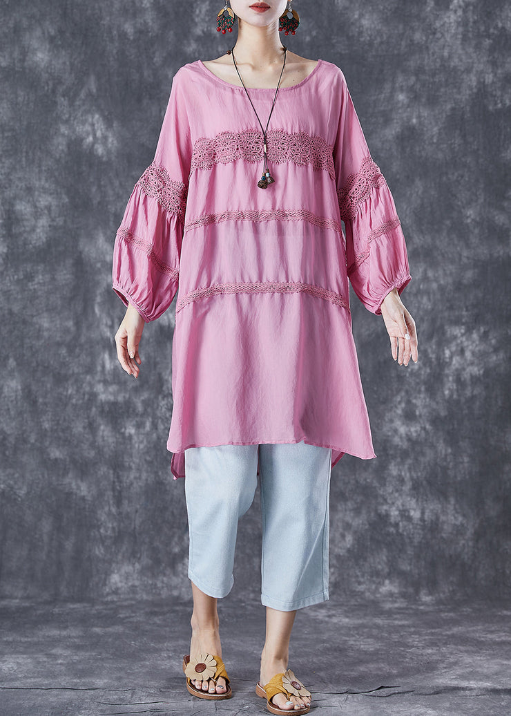 Casual Rose Oversized Patchwork Cotton Robe Dresses Summer