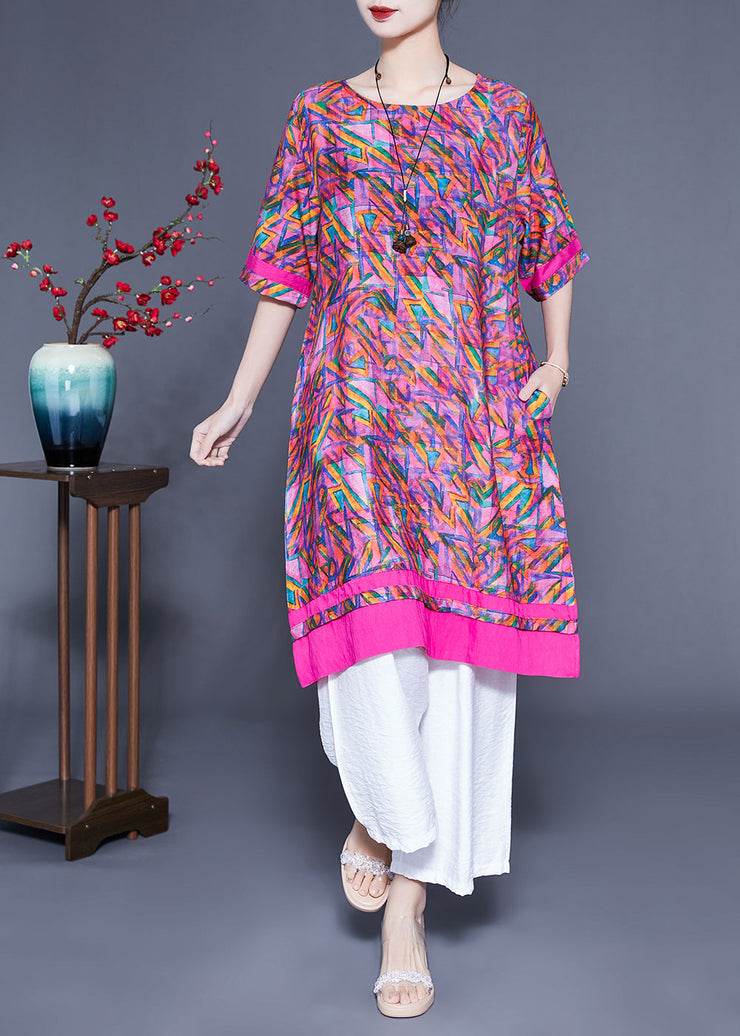 Casual Rose Oversized Print Linen Silk Robe Dresses Summer