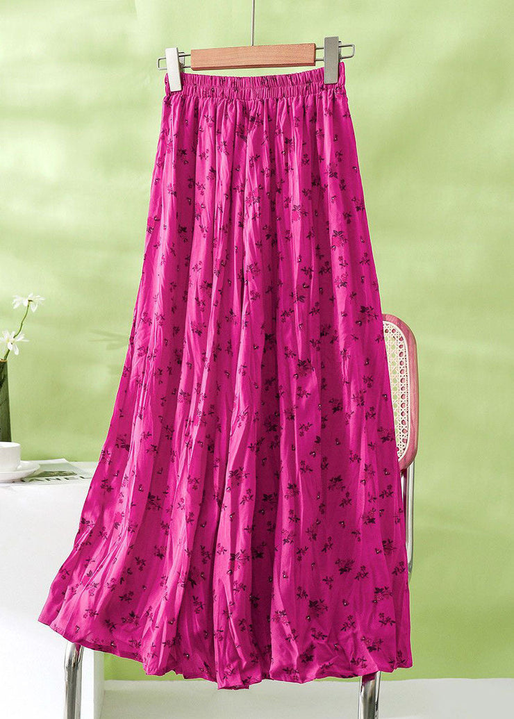 Casual Rose Wrinkled Print Cotton Skirt Summer