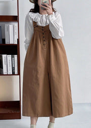 Casual Versatile Coffee Cotton Shoulder Strap Pants Summer