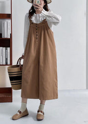 Casual Versatile Coffee Cotton Shoulder Strap Pants Summer