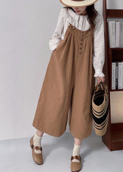 Casual Versatile Coffee Cotton Shoulder Strap Pants Summer