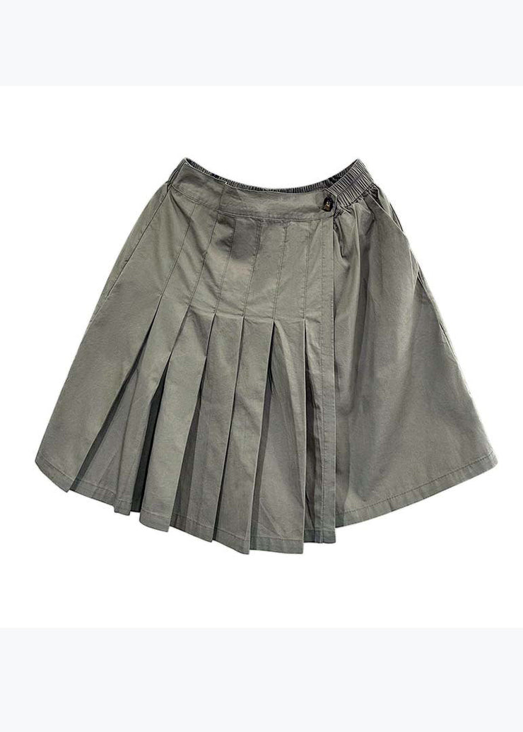 Casual Versatile Green Elastic Waist Pleated Shorts Skirt Summer