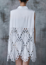 Casual White Hollow Out Lace Cardigan Sleeveless