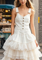 Casual White Layered Tulle Patchwork Denim Dress Summer