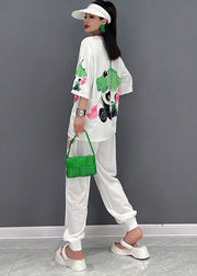 Casual White O-Neck Panda Print Cotton Two Piece Set Women Clothing Summer