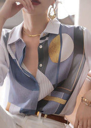 Casual White Print Button Patchwork Silk Shirt Tops Spring