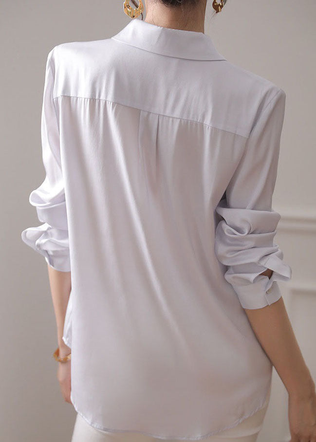 Casual White Print Button Patchwork Silk Shirt Tops Spring