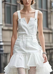 Casual White Ruffles Patchwork Organza Denim Dress Summer