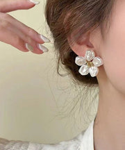 Casual White Sterling Silver Alloy Floral Stud Earrings