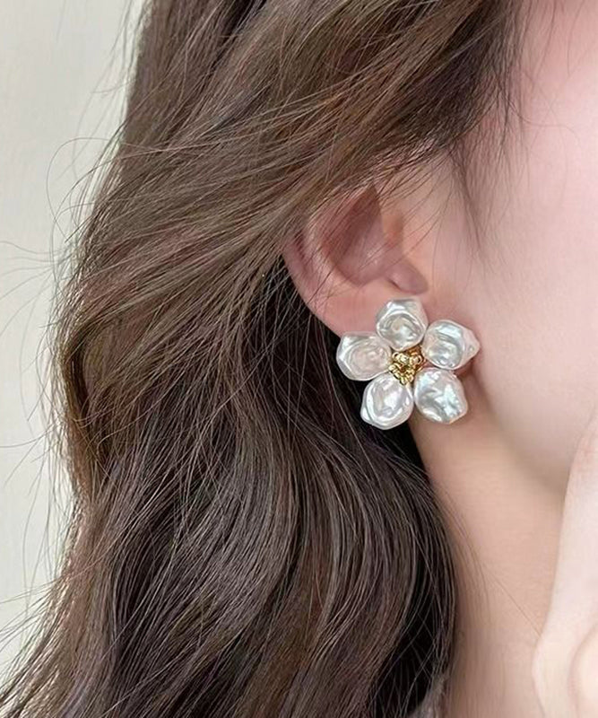 Casual White Sterling Silver Alloy Floral Stud Earrings