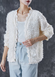 Casual White Tasseled Patchwork Lace Knit Loose Coat Spring