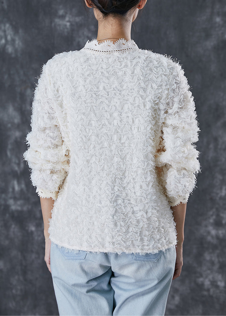 Casual White Tasseled Patchwork Lace Knit Loose Coat Spring