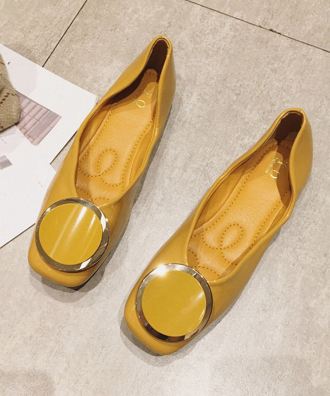 Casual Yellow Faux Leather Splicing Flats Shoes