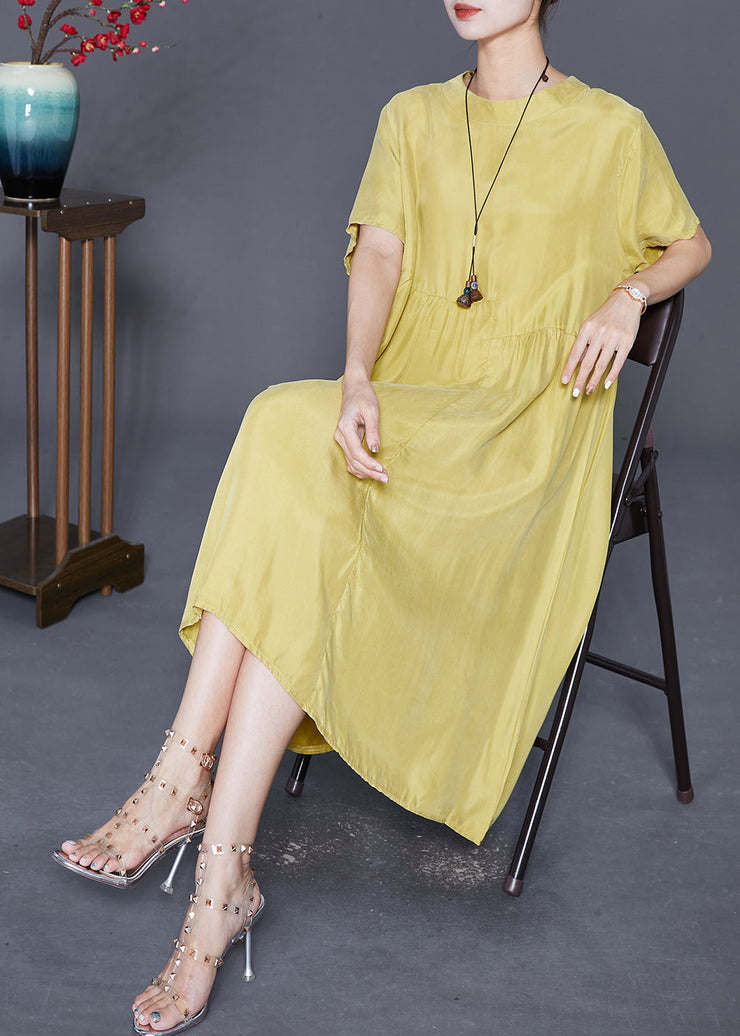 Casual Yellow Oversized Patchwork Wrinkled Silk Dresses Summer